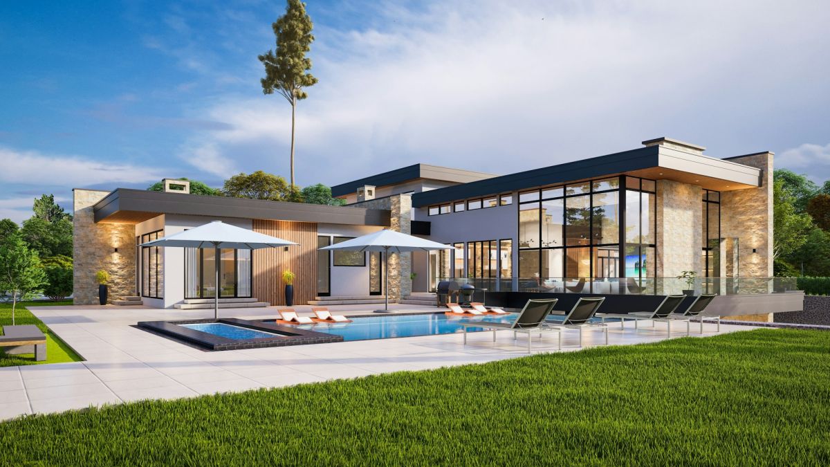 Bungalow Poolterrasse — 164 m² mit Natursteinscheiben