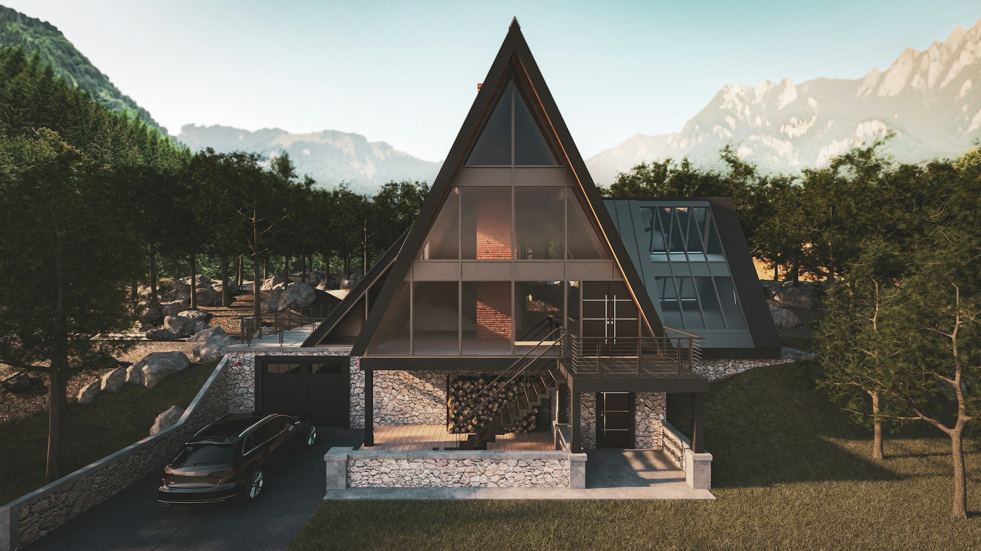 A-Frame Berghaus — 136 m² mit Garage im Sockel