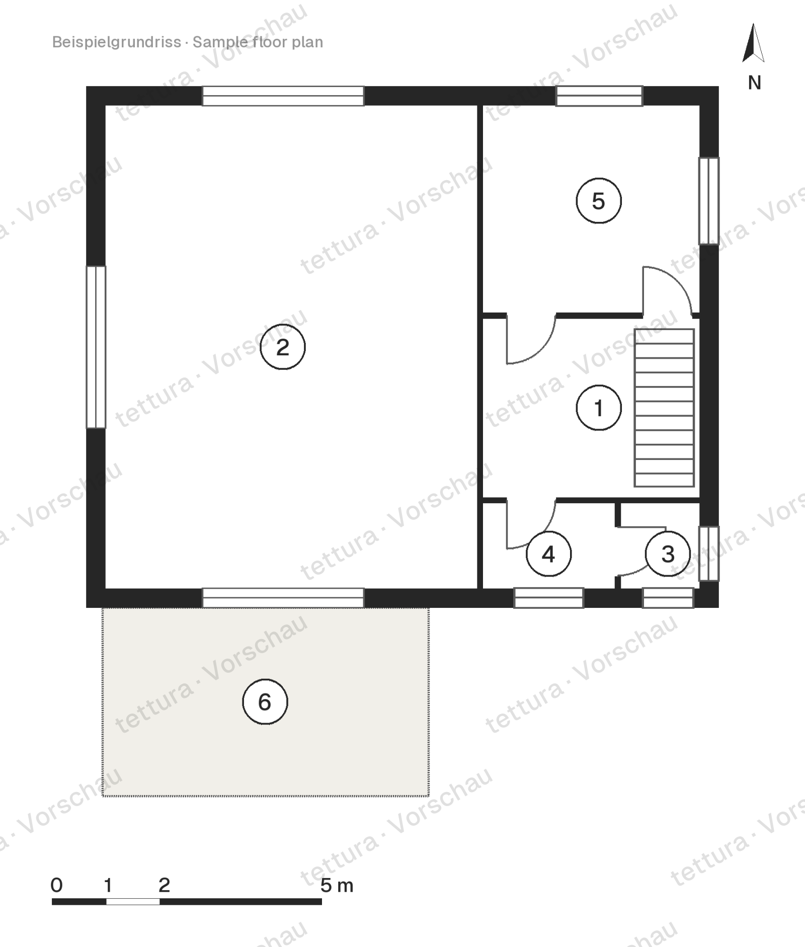 Terraza en ladera — casa con muro de piedra 186 m² · Plano de planta · Planta baja
