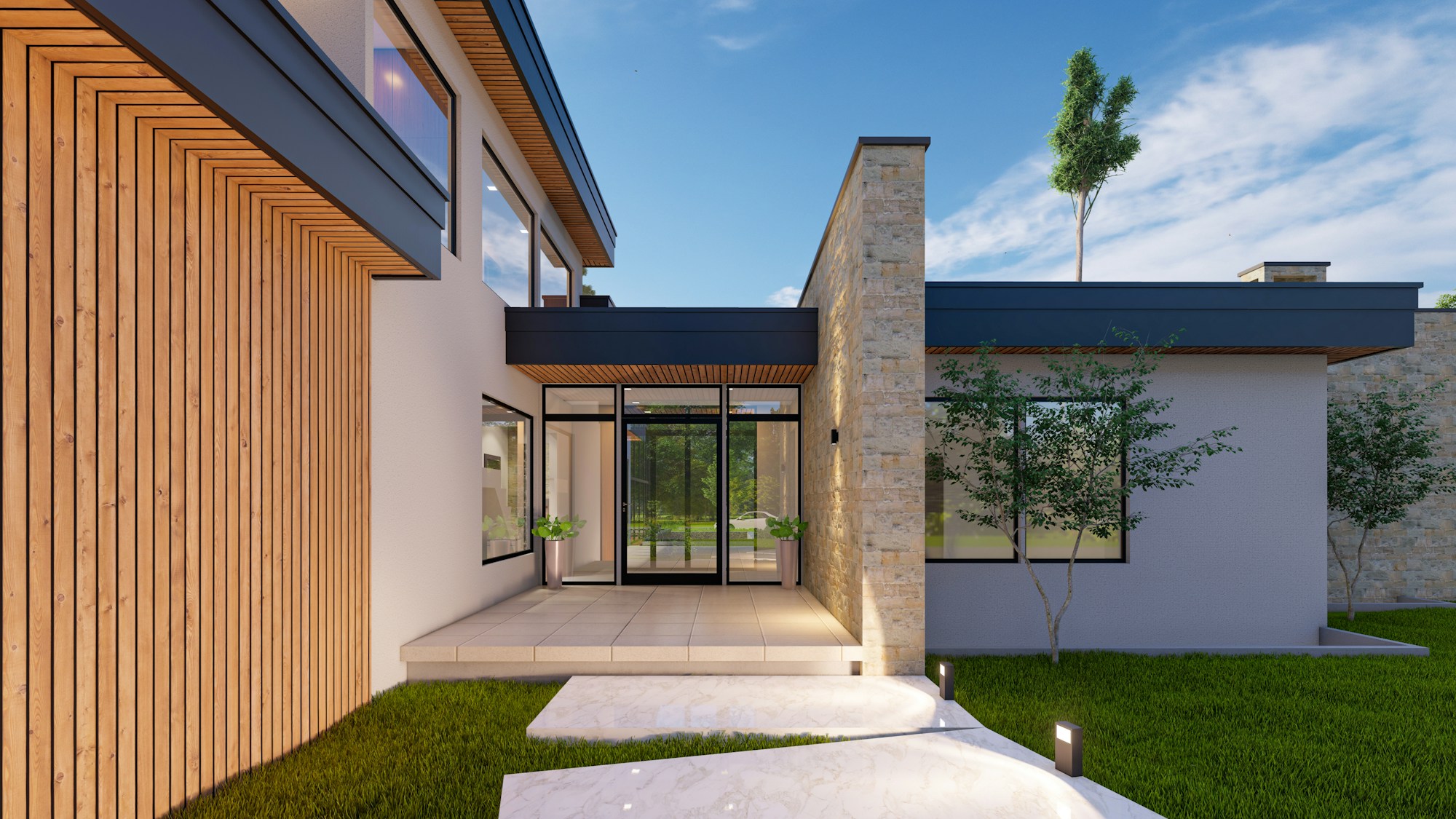 Lamellenhaus — Bungalow mit Holzlamellen 148 m² · Bild 1