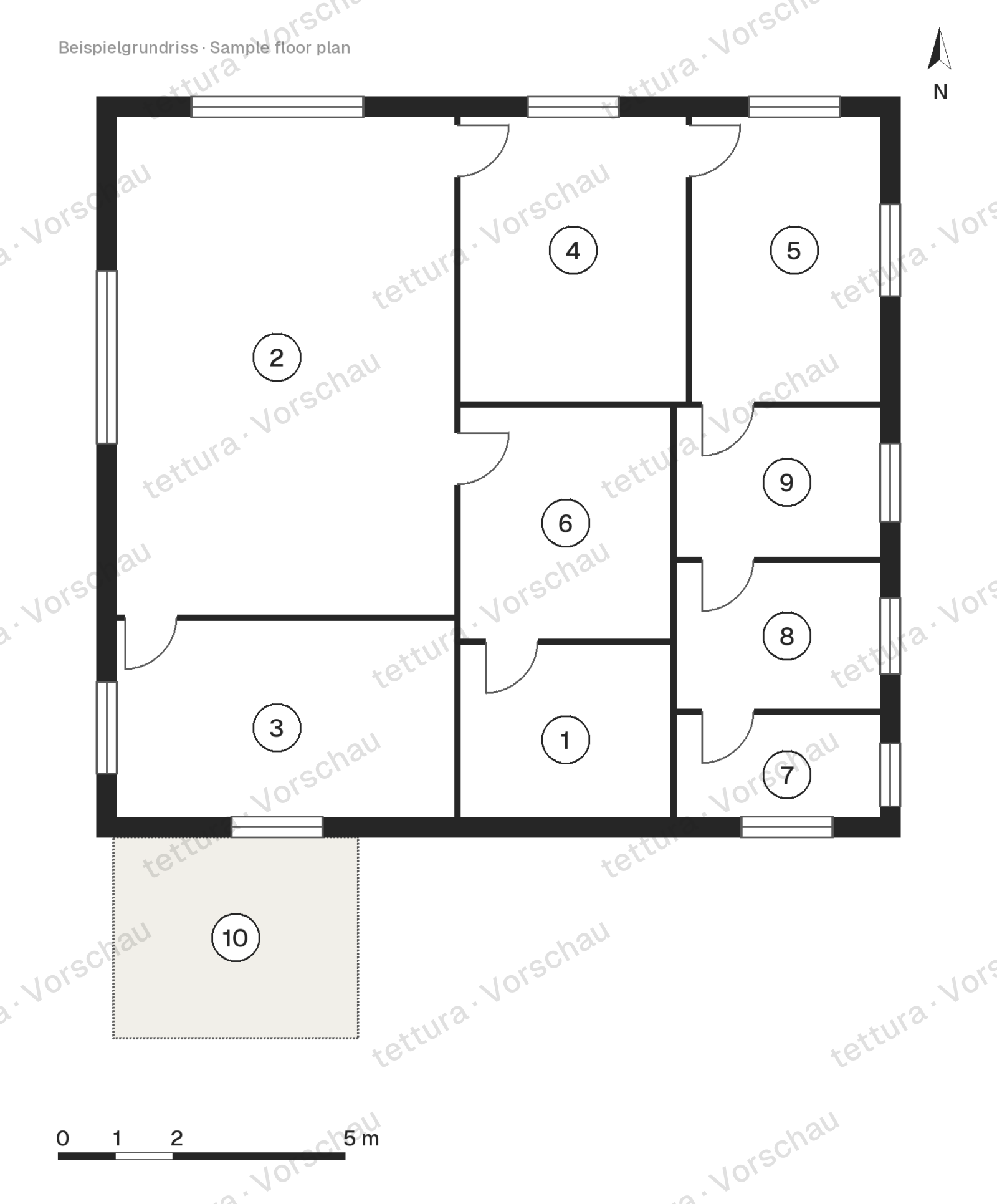 Casa de lamas — bungalow con lamas de madera 148 m² · Plano de planta · Planta baja