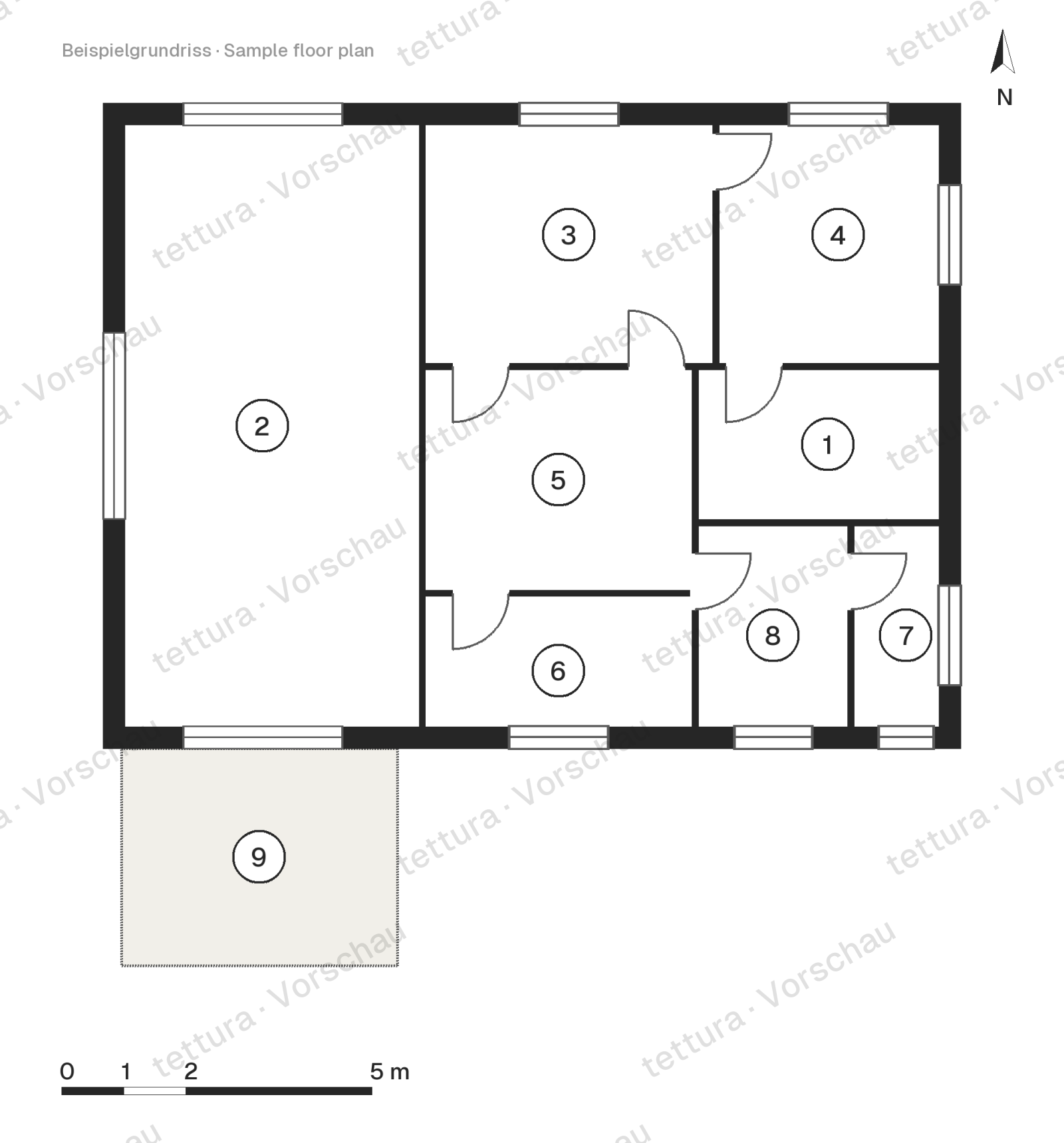 Casa modular Lumen — 118 m² en cuatro módulos · Plano de planta · Planta baja