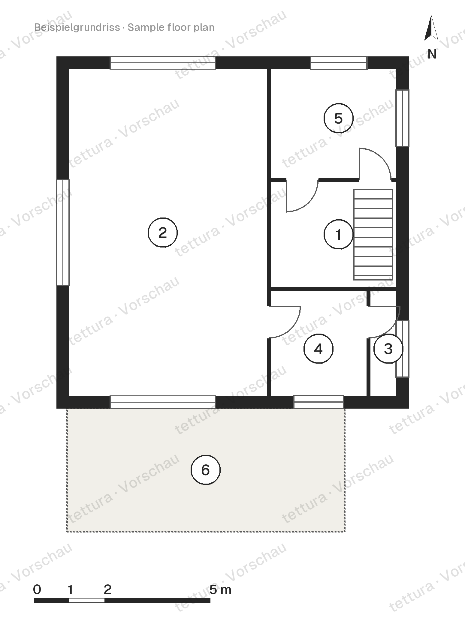 Maison-grange anthracite — 164 m² avec fenêtres de toit · Plan d'étage · Rez-de-chaussée