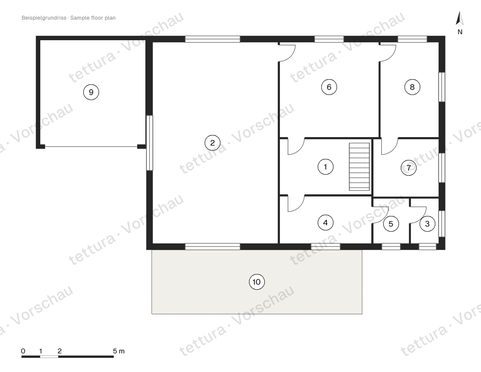 Villa dei Pini — 310 m² sous les pins · Plan d'étage · Rez-de-chaussée