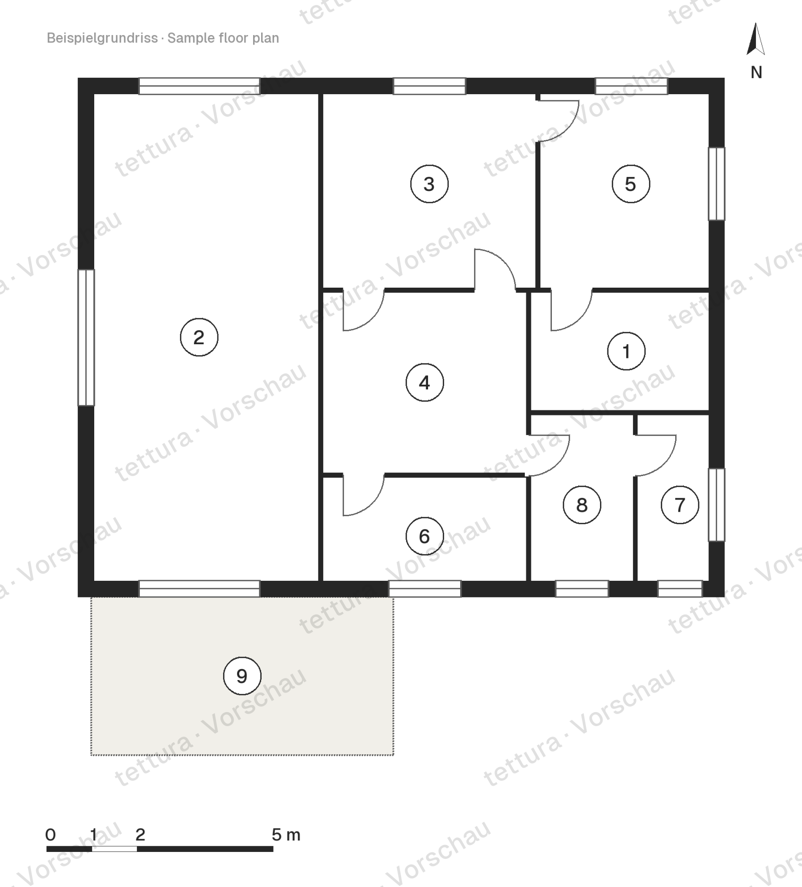 Plain-pied à croupes — 134 m² en clinker · Plan d'étage · Rez-de-chaussée